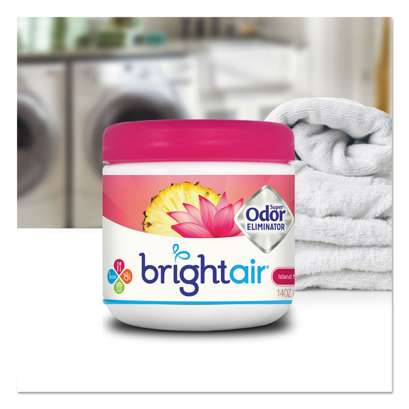BRIGHT Air Super Odor Eliminator, Island Nectar and Pineapple, Pink, 14 oz Jar, 6/Carton