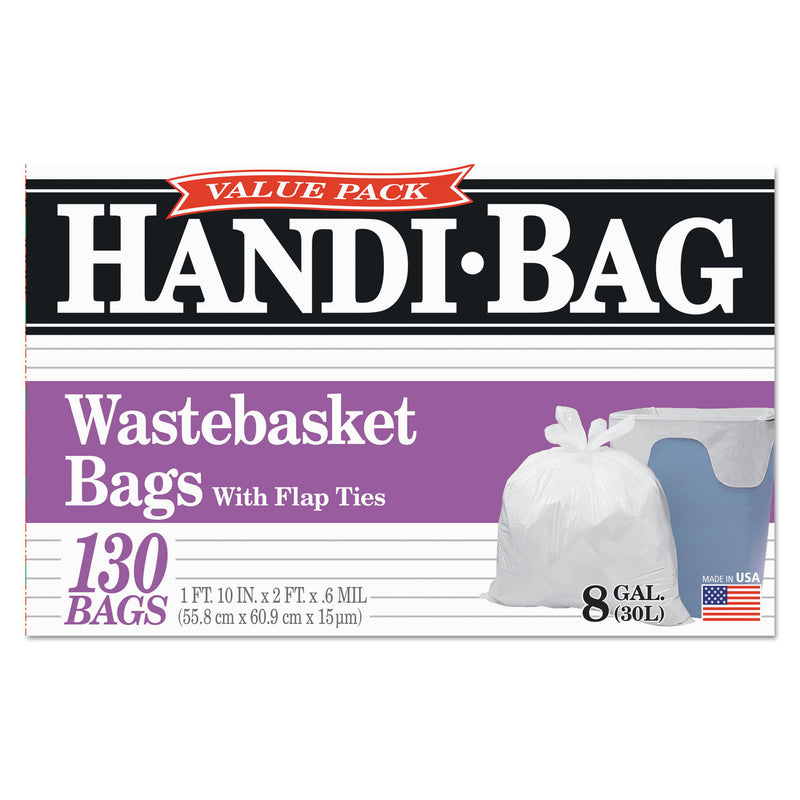 Handi-Bag Super Value Pack, 8 gal, 0.6 mil, 22" x 24", White, 130/Box