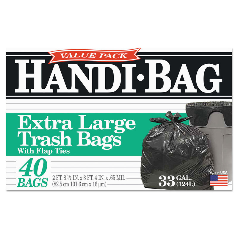 Handi-Bag Super Value Pack, 33 gal, 0.65 mil, 32.5" x 40", Black, 40/Box