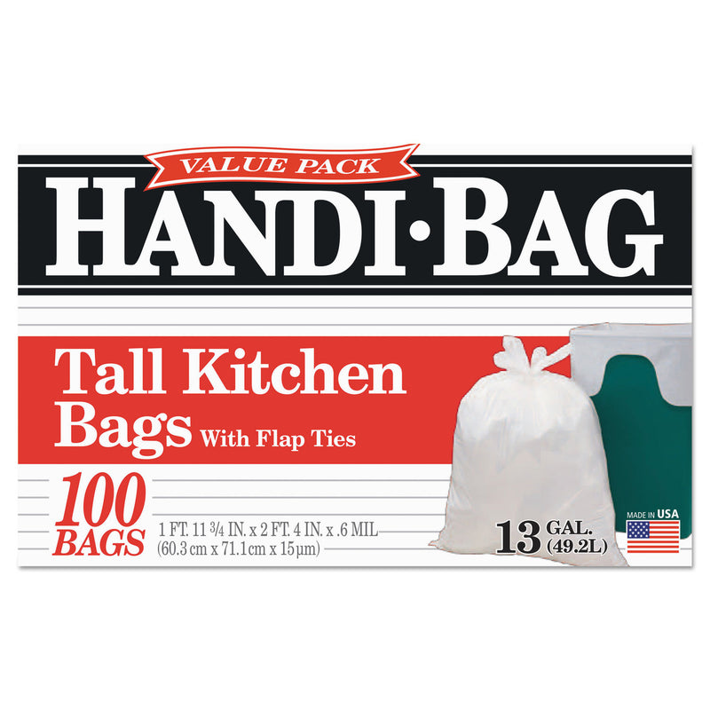 Handi-Bag Super Value Pack, 13 gal, 0.6 mil, 23.75" x 28", White, 600/Carton