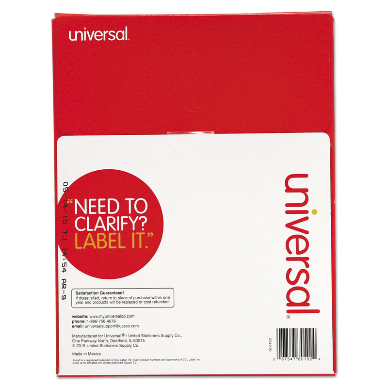 Universal White Labels, Inkjet/Laser Printers, 1 x 2.63, White, 30/Sheet, 100 Sheets/Box