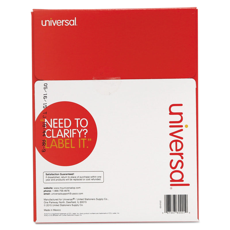 Universal White Labels, Inkjet/Laser Printers, 0.5 x 1.75, White, 80/Sheet, 100 Sheets/Box