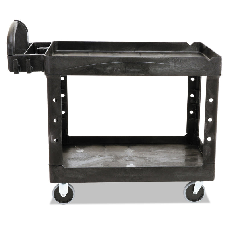 Rubbermaid Heavy-Duty Utility Cart with Lipped Shelves, Plastic, 2 Shelves, 500 lb Capacity, 25.9" x 45.2" x 32.2", Black