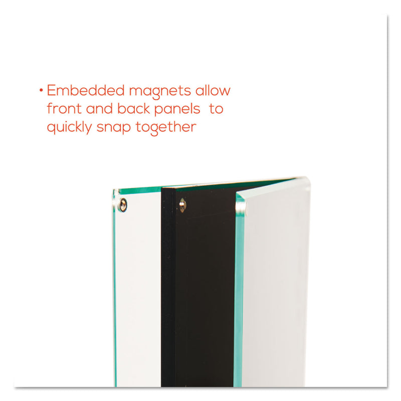 deflecto Double-Sided Magnetic Sign Display, 8.5 x 11 Insert, 56" Tall, Clear/Black