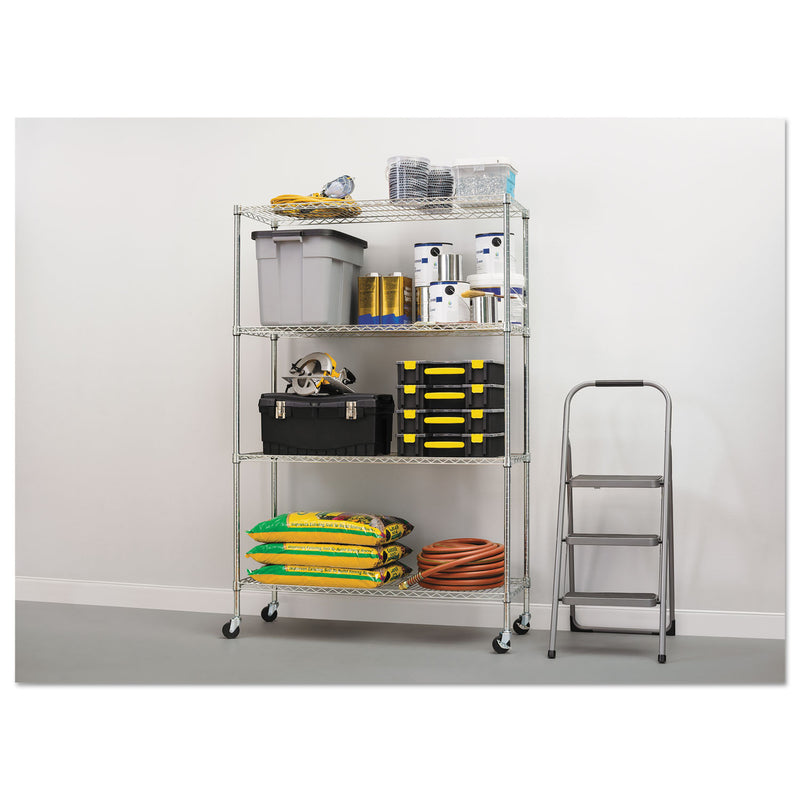 Alera NSF Certified 4-Shelf Wire Shelving Kit with Casters, 48w x 18d x 72h, Silver