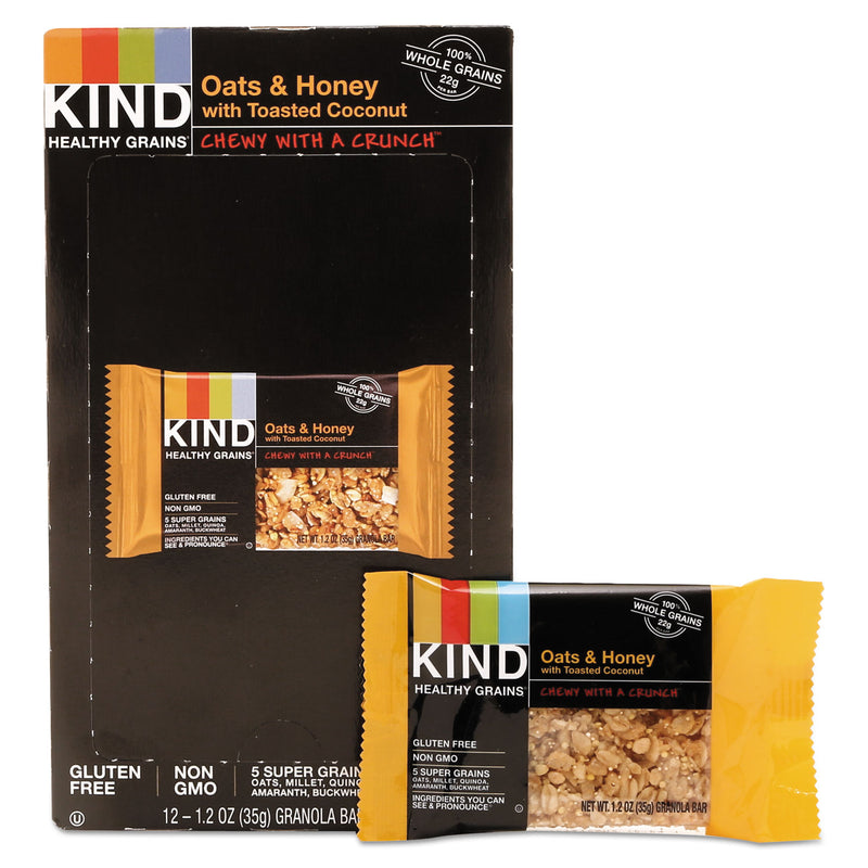 KIND Healthy Grains Bar, Oats and Honey with Toasted Coconut, 1.2 oz, 12/Box