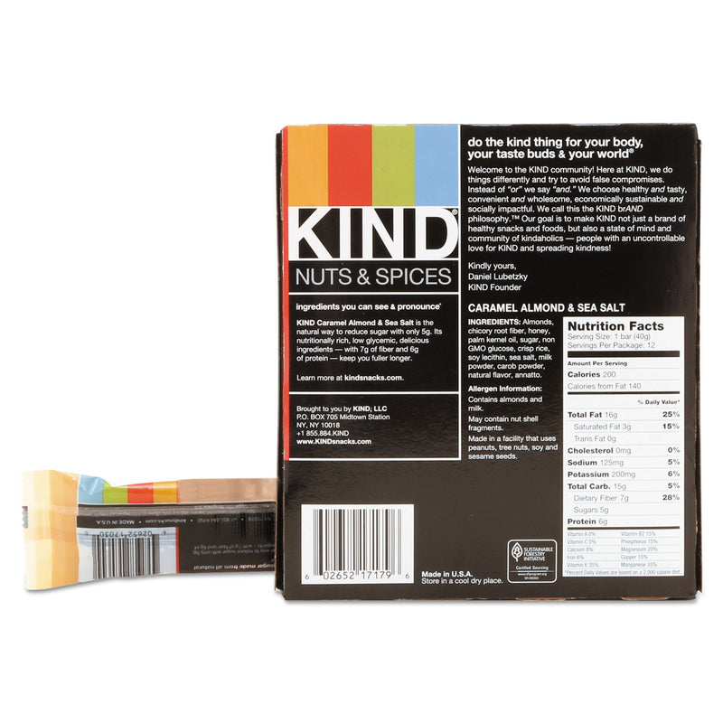 KIND Nuts and Spices Bar, Caramel Almond and Sea Salt, 1.4 oz Bar, 12/Box