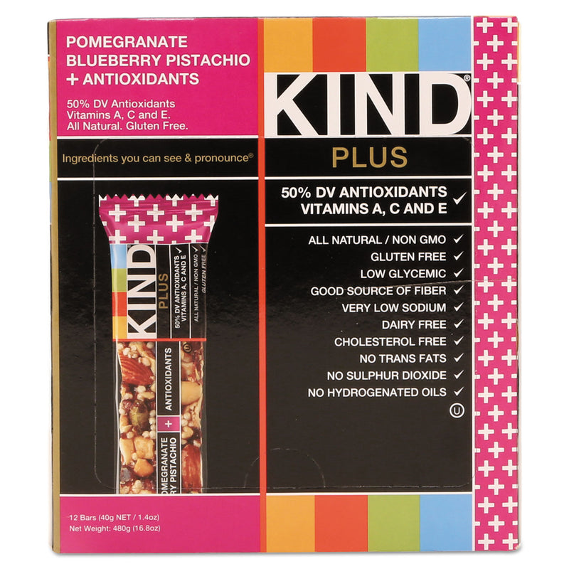 KIND Plus Nutrition Boost Bar, Pom. Blueberry Pistachio/Antioxidants, 1.4 oz, 12/Box