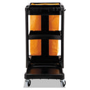 Rubbermaid Multi-Shelf Cleaning Cart, Plastic, 4 Shelves, 1 Bin, 20" x 45" x 38.25", Black