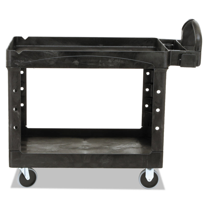 Rubbermaid Heavy-Duty Utility Cart with Lipped Shelves, Plastic, 2 Shelves, 500 lb Capacity, 25.9" x 45.2" x 32.2", Black