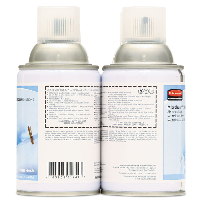 Rubbermaid TC Microburst 9000 Air Freshener Refill, Linen Fresh, 5.3 oz Aerosol Spray, 4/Carton
