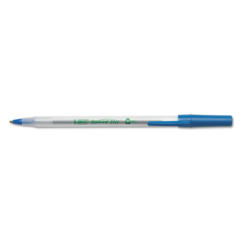 BIC Ecolutions Round Stic Ballpoint Pen Value Pack, Stick, Medium 1 mm, Blue Ink, Clear Barrel, 50/Pack