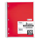 Mead Spiral Notebook, 3 Subject, Medium/College Rule, Randomly Assorted Covers, 11 x 8, 120 Sheets