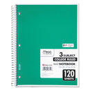 Mead Spiral Notebook, 3 Subject, Medium/College Rule, Randomly Assorted Covers, 11 x 8, 120 Sheets