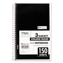 Mead Spiral Notebook, 3 Subject, Medium/College Rule, Randomly Assorted Covers, 9.5 x 5.5, 150 Sheets