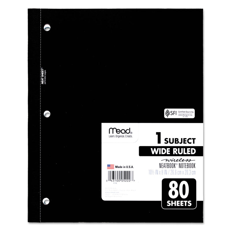 Mead Wireless Neatbook Notebook, 1 Subject, Wide/Legal Rule, Randomly Assorted Covers, 10.5 x 8, 80 Sheets