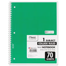 Mead Spiral Notebook, 3-Hole Punched, 1 Subject, Medium/College Rule, Randomly Assorted Covers, 10.5 x 7.5, 70 Sheets
