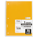 Mead Spiral Notebook, 3-Hole Punched, 1 Subject, Medium/College Rule, Randomly Assorted Covers, 10.5 x 7.5, 70 Sheets