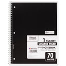 Mead Spiral Notebook, 3-Hole Punched, 1 Subject, Medium/College Rule, Randomly Assorted Covers, 10.5 x 7.5, 70 Sheets