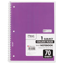 Mead Spiral Notebook, 3-Hole Punched, 1 Subject, Medium/College Rule, Randomly Assorted Covers, 10.5 x 7.5, 70 Sheets