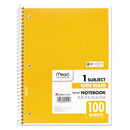 Mead Spiral Notebook, 3-Hole Punched, 1 Subject, Wide/Legal Rule, Randomly Assorted Covers, 10.5 x 7.5, 100 Sheets