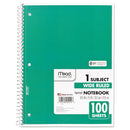 Mead Spiral Notebook, 3-Hole Punched, 1 Subject, Wide/Legal Rule, Randomly Assorted Covers, 10.5 x 7.5, 100 Sheets