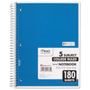 Mead Spiral Notebook, 5 Subject, Medium/College Rule, Randomly Assorted Covers, 10.5 x 8, 180 Sheets