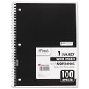 Mead Spiral Notebook, 3-Hole Punched, 1 Subject, Wide/Legal Rule, Randomly Assorted Covers, 10.5 x 7.5, 100 Sheets