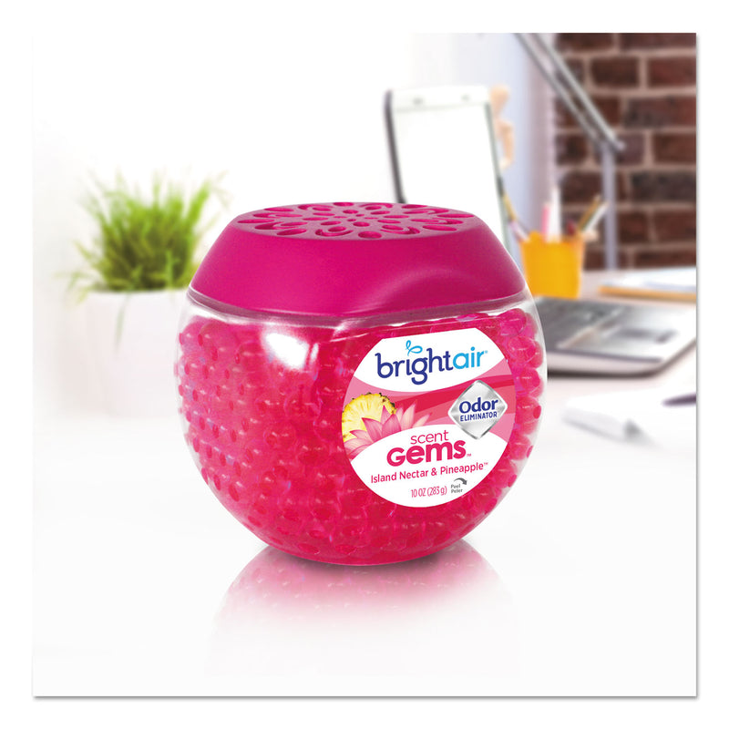 BRIGHT Air Scent Gems Odor Eliminator, Island Nectar and Pineapple, Pink, 10 oz Jar, 6/Carton