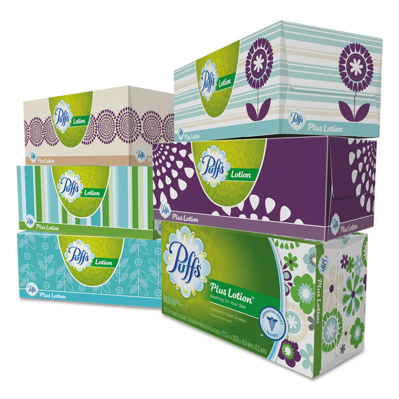 Puffs Plus Lotion Facial Tissue, 2-Ply, White, 124 Sheets/Box, 6 Boxes/Pack, 4 Packs/Carton