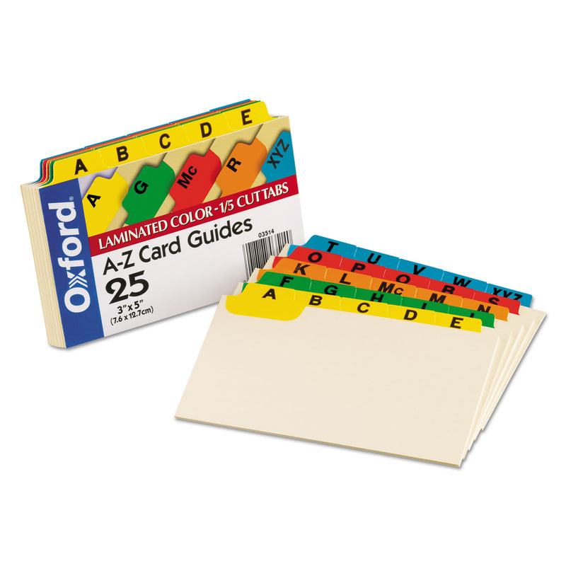 Oxford Manila Index Card Guides with Laminated Tabs, 1/5-Cut Top Tab, A to Z, 3 x 5, Manila, 25/Set