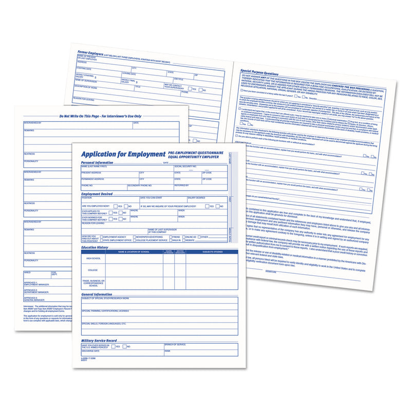 TOPS Comprehensive Employee Application Form, 8.5 x 11, 1/Page, 25 Forms