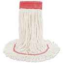 Boardwalk Super Loop Wet Mop Head, Cotton/Synthetic Fiber, 5" Headband, Large Size, White, 12/Carton