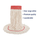 Boardwalk Super Loop Wet Mop Head, Cotton/Synthetic Fiber, 5" Headband, Large Size, White, 12/Carton