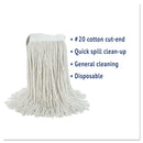 Boardwalk Cut-End Wet Mop Head, Cotton, No. 20, White