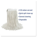 Boardwalk Cut-End Wet Mop Head, Cotton, White,