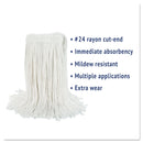 Boardwalk Cut-End Wet Mop Head, Rayon, No. 24, White, 12/Carton