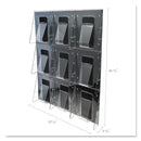 deflecto Stand-Tall 9-Bin Wall-Mount Literature Rack, Mag, 27.5w x 3.38d x 35.63h, Clear/Black