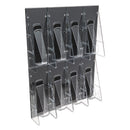 deflecto Stand-Tall 8-Bin Wall-Mount Literature Rack, Leaflet, 18.25w x 3.38d x 23.75h, Clear/Black