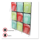 deflecto Stand-Tall 9-Bin Wall-Mount Literature Rack, Mag, 27.5w x 3.38d x 35.63h, Clear/Black