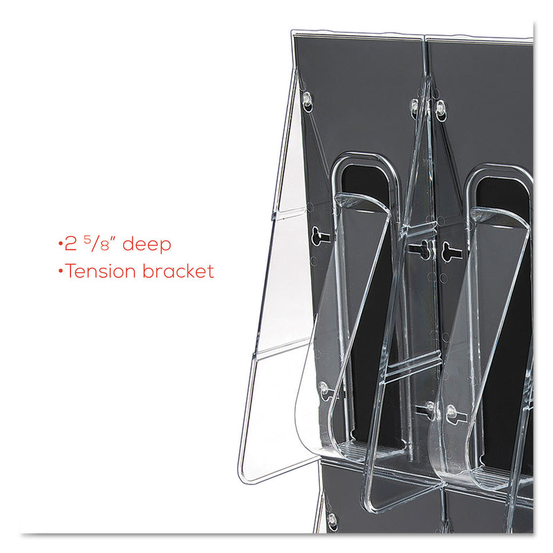 deflecto Stand-Tall 8-Bin Wall-Mount Literature Rack, Leaflet, 18.25w x 3.38d x 23.75h, Clear/Black
