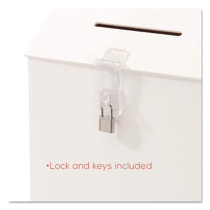 deflecto Suggestion Box Literature Holder with Locking Top, 13.75 x 3.63 x 13.94, Plastic, White