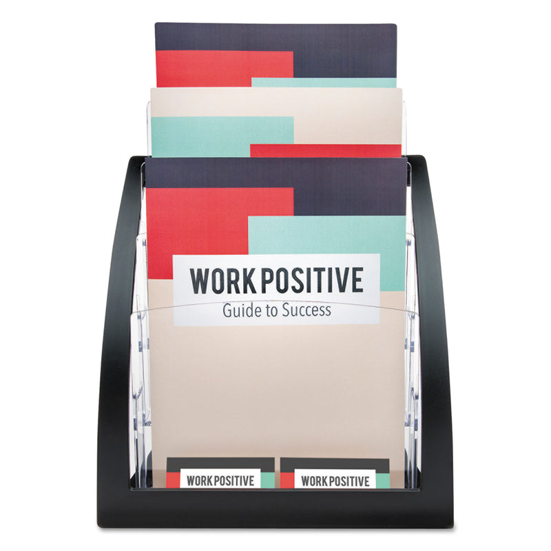 deflecto 3-Tier Literature Holder, Leaflet Size, 11.25w x 6.94d x 13.31h, Black