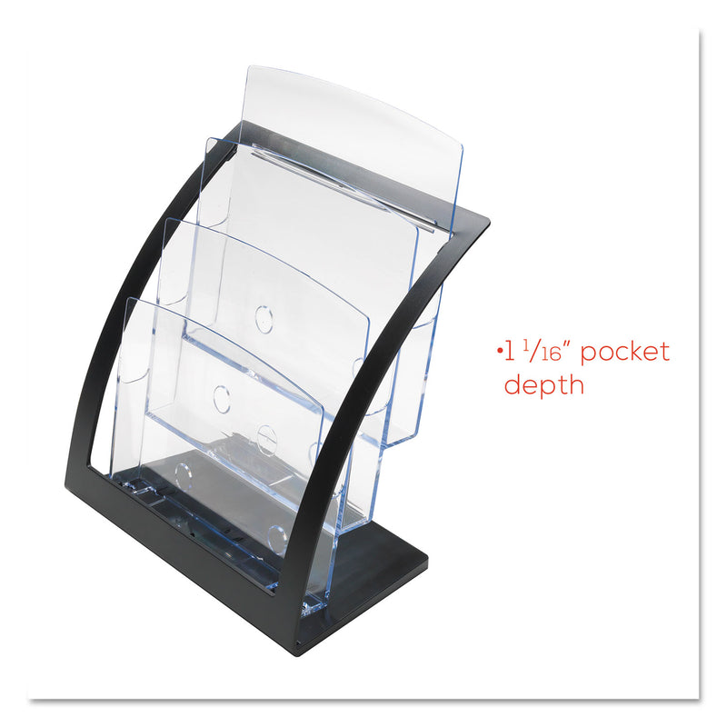 deflecto 3-Tier Literature Holder, Leaflet Size, 11.25w x 6.94d x 13.31h, Black