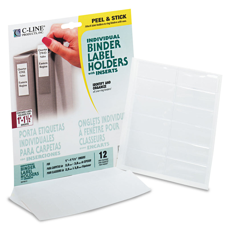 C-Line Self-Adhesive Ring Binder Label Holders, Top Load, 2.25 x 3.06, Clear, 12/Pack