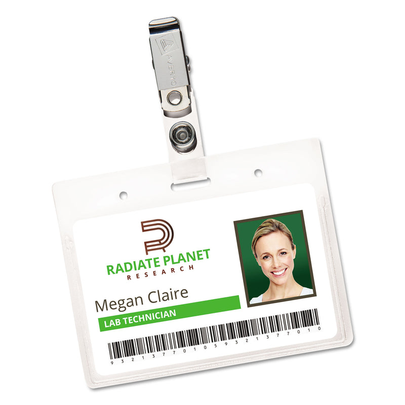 Avery Secure Top Clip-Style Badge Holders, Horizontal, 2 1/4 x 3 1/2, Clear, 50/Box