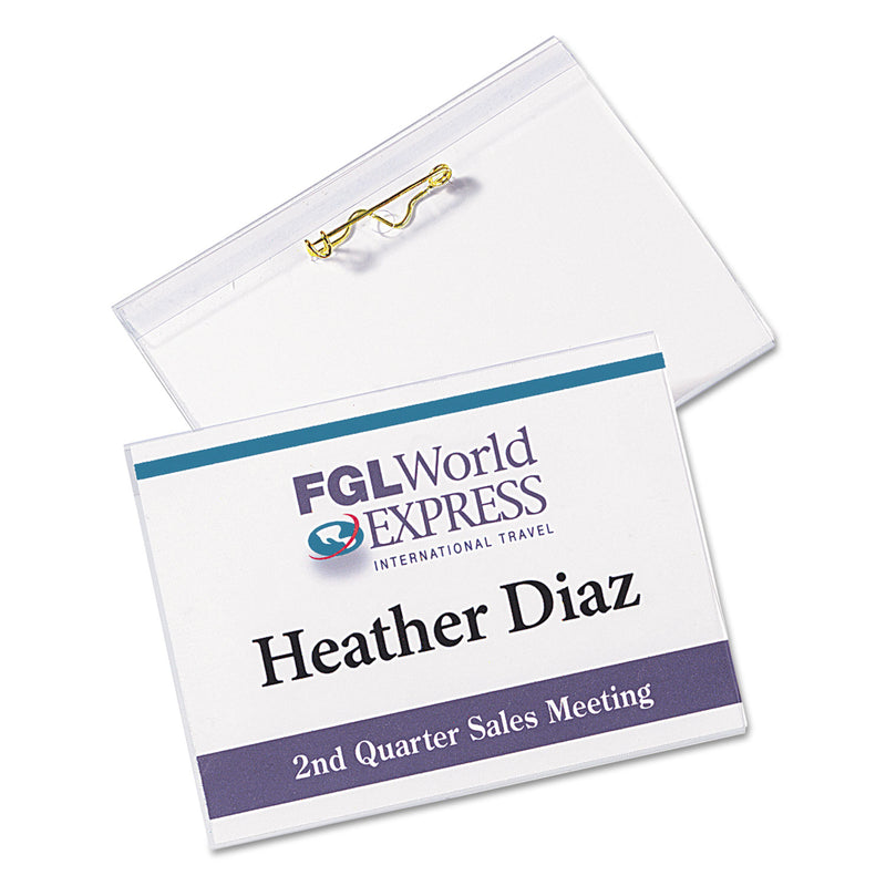 Avery Pin-Style Badge Holder with Laser/Inkjet Insert, Top Load, 4 x 3, White, 100/Box