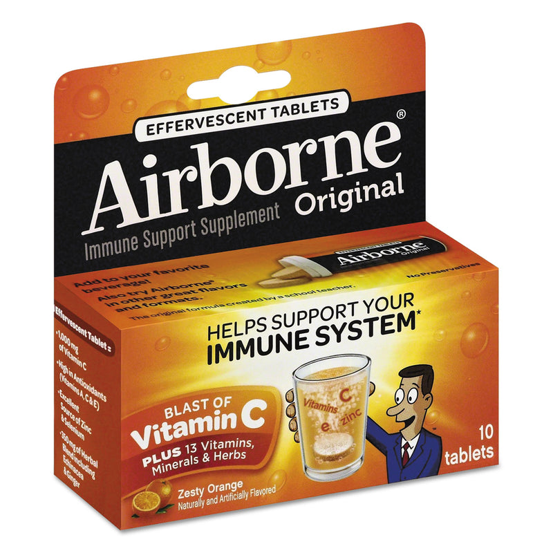 Airborne Immune Support Effervescent Tablet, Zesty Orange, 10/Box