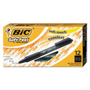 BIC Soft Feel Ballpoint Pen, Retractable, Medium 1 mm, Black Ink, Black Barrel, Dozen