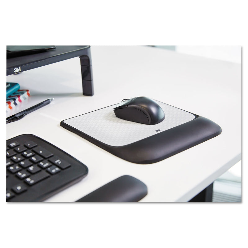 3M Mouse Pad with Precise Mousing Surface and Gel Wrist Rest, 8.5 x 9, Gray/Black